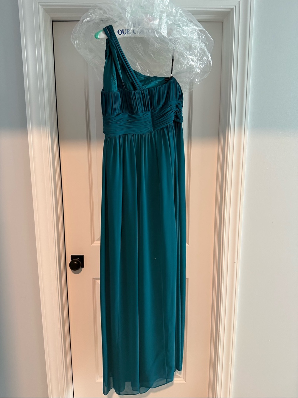 Donna Morgan Teal One-Shoulder Maxi Dress